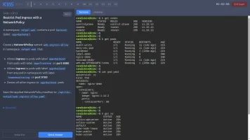 K16S exam simulator UI showing exam selection and timer