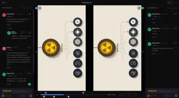 Version compare — two synced video versions side by side with per-side comments and frame-offset trim
