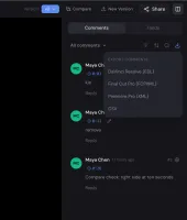Export comments menu — DaVinci Resolve (EDL), Final Cut Pro (FCPXML), Premiere Pro (XML), and CSV