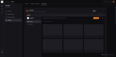 Settings → Branding preview — live mock of the app shell with studio branding