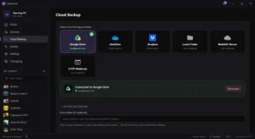 Cloud backup provider selection with Google Drive connected