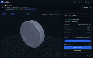 Model detail view with 3D preview, recommended G-code, slicer settings, and printer actions
