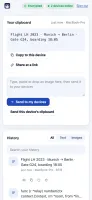 Web page on iPhone showing clipboard and encrypted history