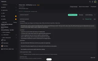 Ended meeting with AI-generated summary in dark mode