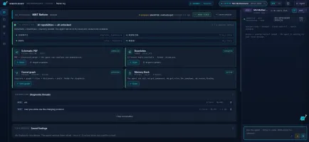 Repair dashboard with knowledge artefacts and diagnostic threads