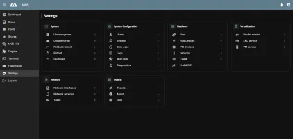 Settings page showing the update system