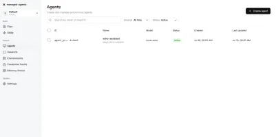 Console overview page with agents and sessions