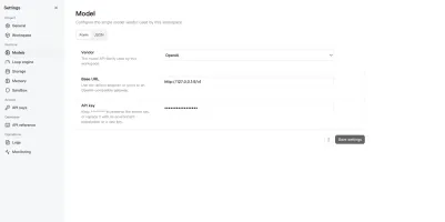 Settings screen for model provider configuration