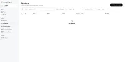 Sessions view listing agent sessions
