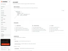 AI & MCP setup page with connection config and available tools