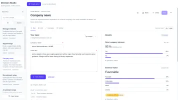 Decision Studio with a recipe and typed probability results