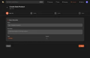 Data Product details screen in the dark theme