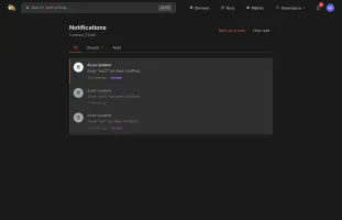 Full notifications page with filters (dark theme)