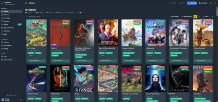 Library overview showing collection statistics, game statuses, and recent activity