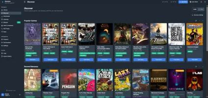 Discover games browse interface with search and filtering