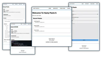 Showcase of Hasty Paste II web interface showing multiple app pages