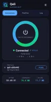 Qeli Android app showing active VPN connection