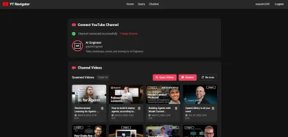 YT Navigator home page with channel connection interface