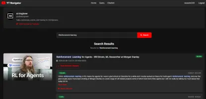 Querying channel with search results showing video segments and timestamps