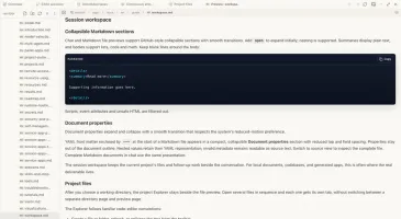 Project explorer beside Markdown file preview