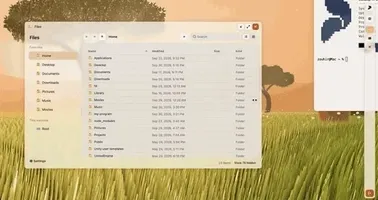 PhreshOS Desktop animation showing Terminal, Files, and Settings