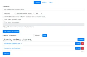 Golty dashboard showing channel list and add channel form