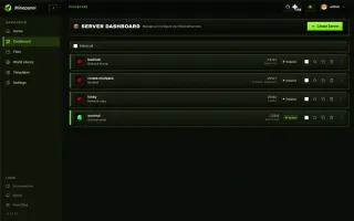 Server list with status, ports and bulk selection