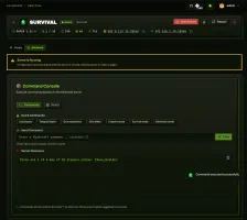 Commands tab with quick commands, command input and server response