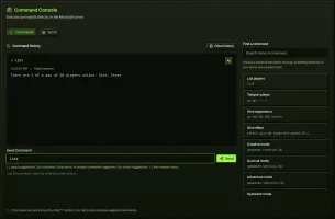 Java command console with command history and searchable presets