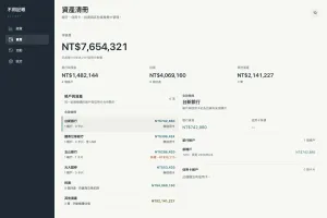 Asset registry page showing accounts, investments, and manual assets