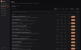 Models screen in dark mode with measured tokens/sec and VRAM-fit verdicts