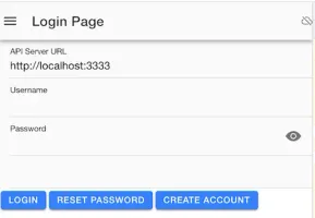 Login screen with API server URL, username, and password fields