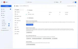 Admin panel showing workers, push health, logs, and queue