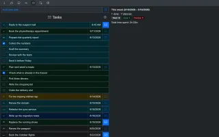 Task list with planned dates and checklists