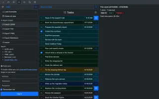 Data sidebar with export, import, and online sync login