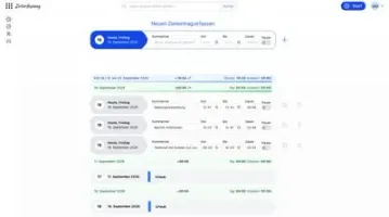 Time tracking input form for new entry with today's working hours and week/day sums