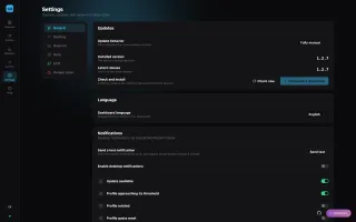 Settings page