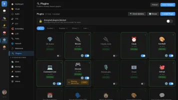 Plugins page to add and remove capabilities