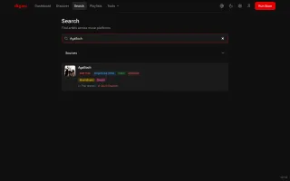 Search page with provider toggles for Spotify, Deezer, MusicBrainz, TIDAL, and Bandcamp