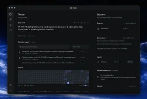 Signet dashboard home view showing daily brief, recently saved memories, activity, and system status