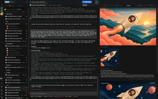Generated images and reference inputs beside a Codex terminal session