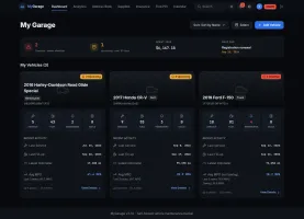 MyGarage dashboard showing vehicle overview