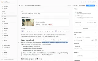 EmDash post editor, light theme, with the floating formatting toolbar and draft changes ready to publish