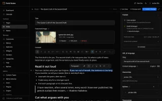 EmDash post editor, dark variant, showing draft changes ready to publish