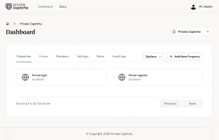 Self-hosted Private Captcha dashboard with properties overview