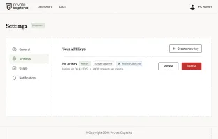 API keys settings screen in self-hosted dashboard