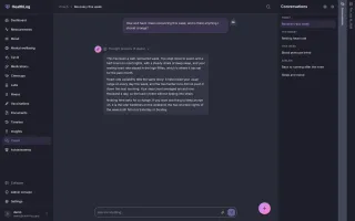 AI Coach conversation about the week's recovery with reasoning steps and previous conversations