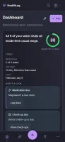 Mobile PWA dashboard on phone showing health score, medications, sleep, and appointment
