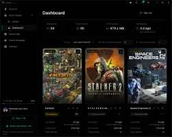 Hoard desktop app showing game library with synced saves and version history