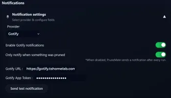 Notification settings for Gotify, ntfy, Discord or Telegram